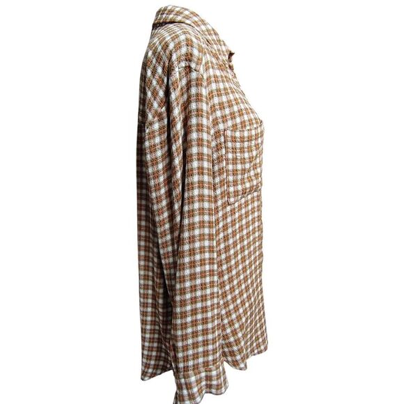 Pilcro Oversized Flannel Button Down – Green & Pink Plaid, Women’s Medium - Picture 3 of 7